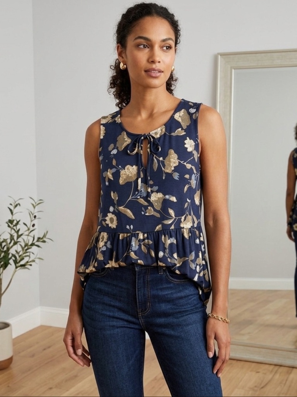 NWT Wonderly Batik Blooms Split Neck Tunic Top Size XL